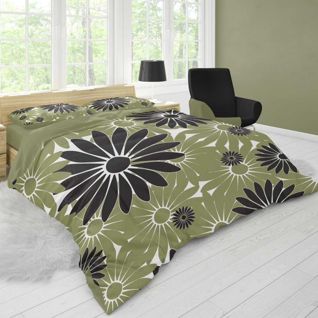 black olive green bohemian daisies quilt doona cover design