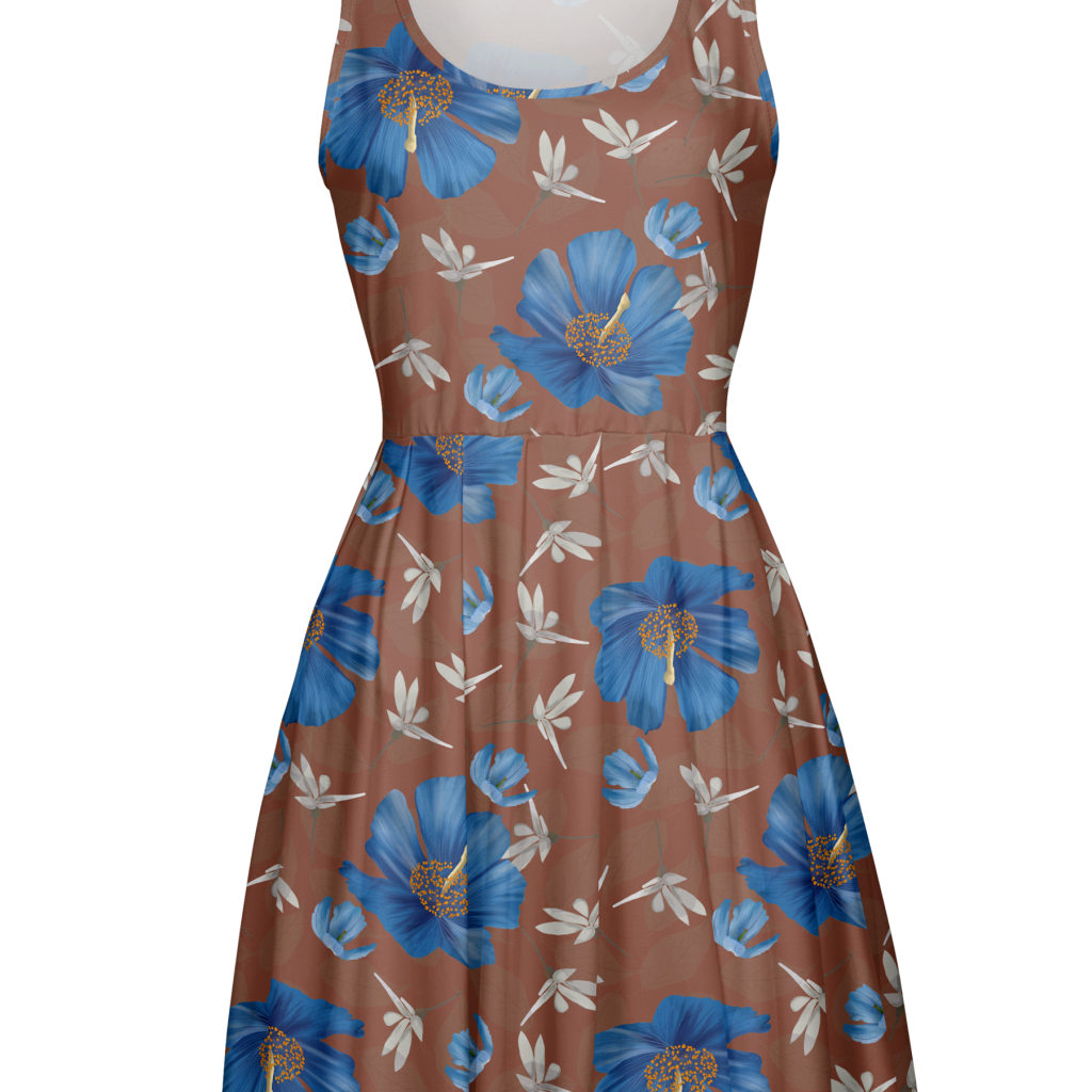 tropical blue flowers for dress design