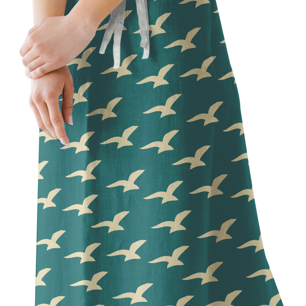 seagulls green background for dress design nautical