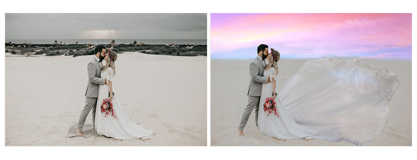 add train to wedding dress photo editing