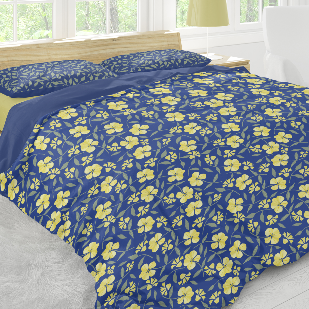 yellow flower on blue background pattern for dooner
