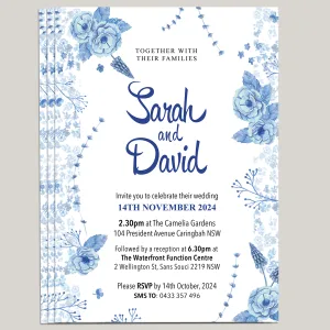 blue flowers wedding invitation 1